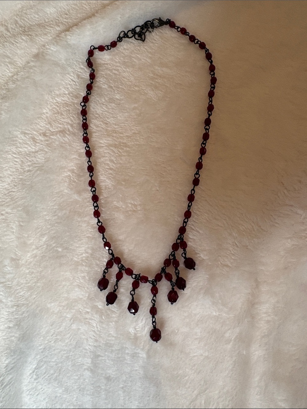 Garnet Red Beaded Fringe Necklace - Women's Jewelry